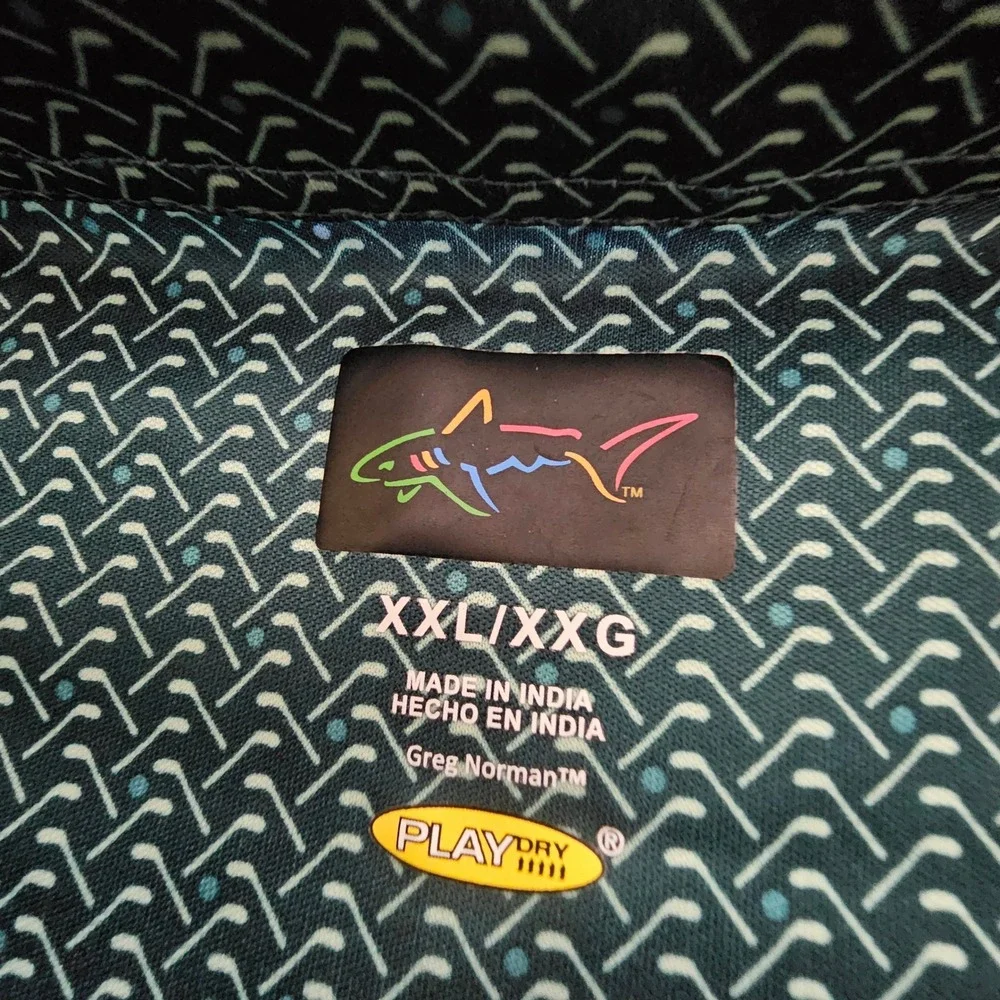 Greg Norman Play Dry Golf Polo Shirt Mens‎ XXL Teal Golf Club Print Performance